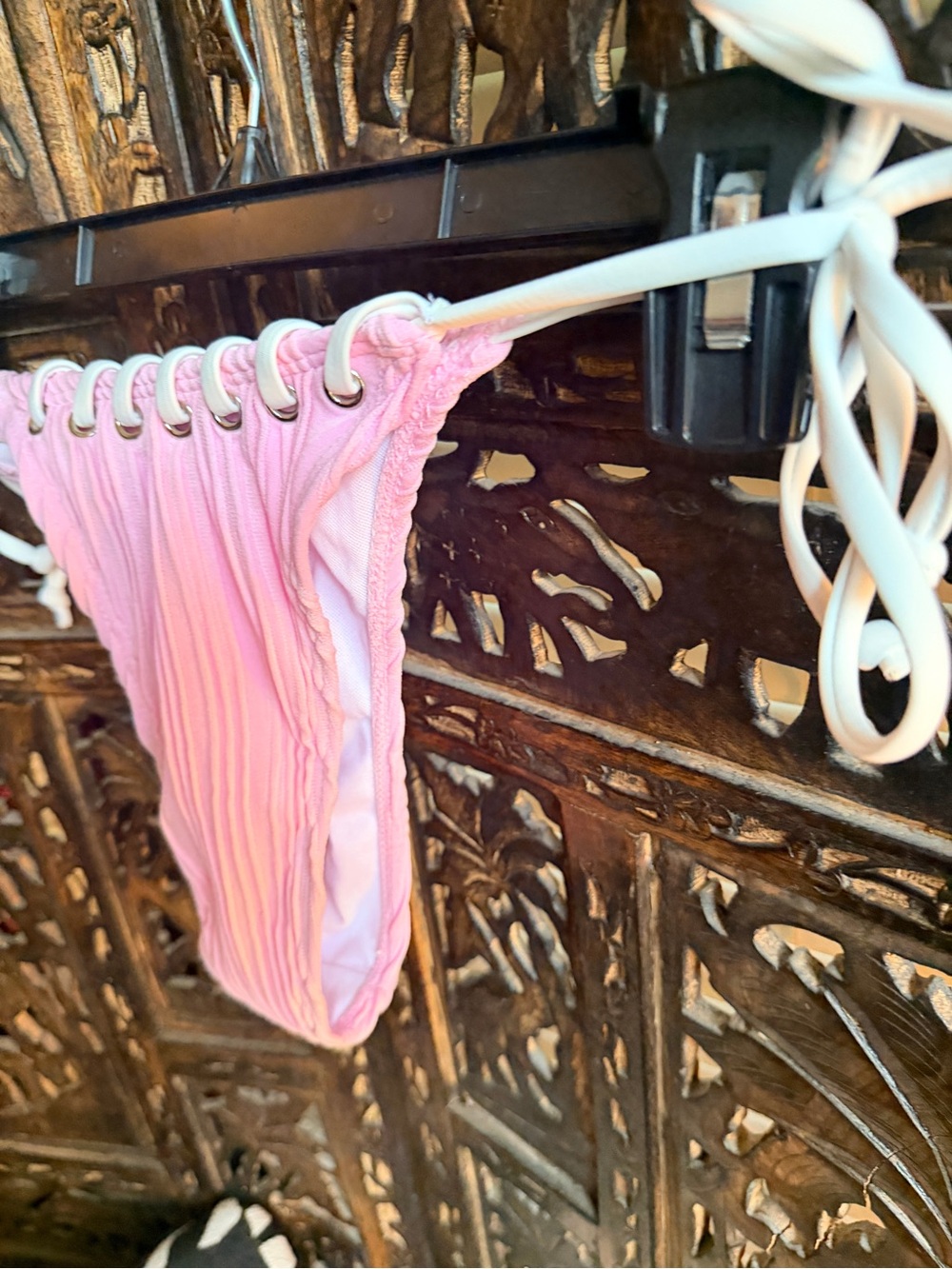 Pink Ruched String Bikini Bottom - Picture 3 of 7